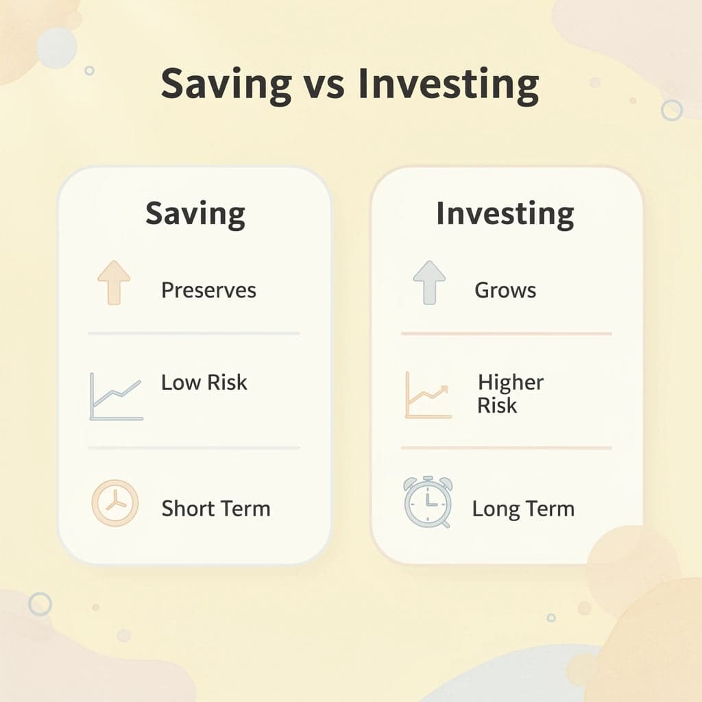 Comparison chart showing differences between saving and investing