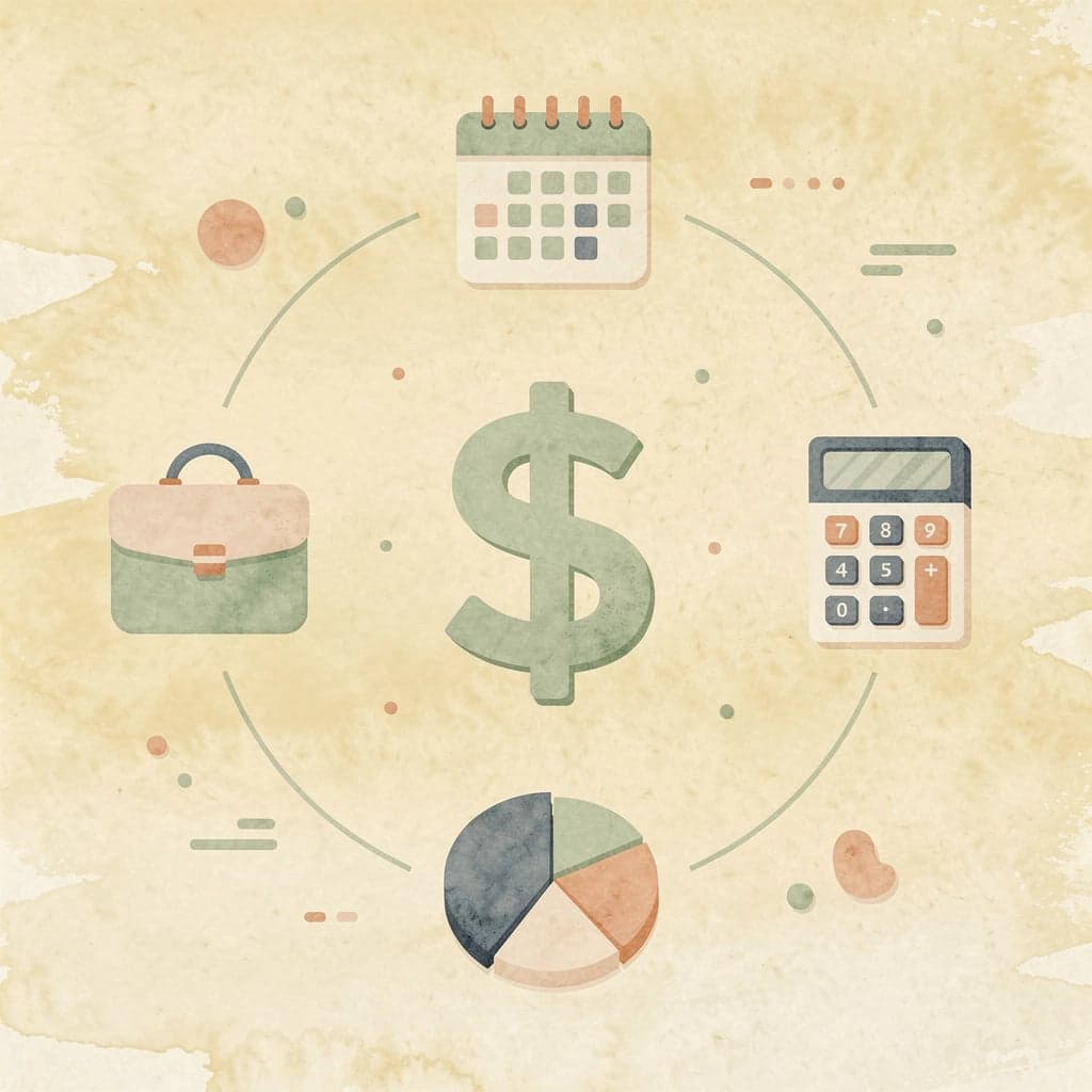 Hub diagram showing retirement planning factors around a central target