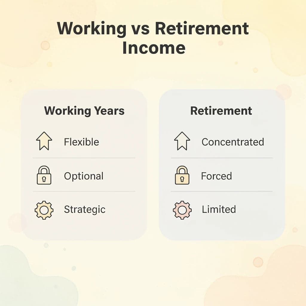 Comparison chart showing differences between working and retirement income characteristics