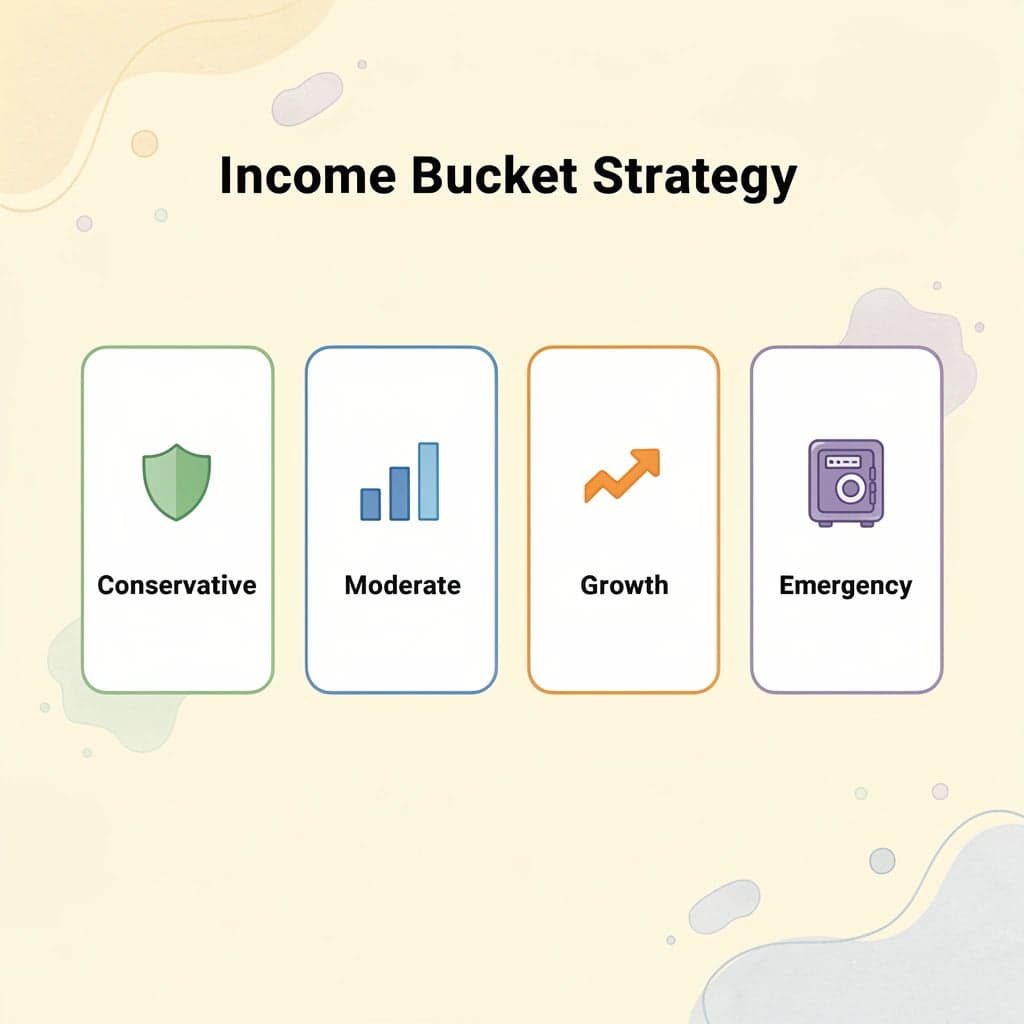 Infographic showing multiple income bucket strategy for retirement