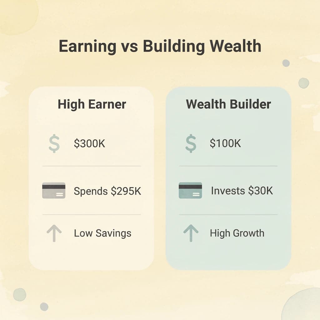 Comparison between high earner and wealth builder spending patterns