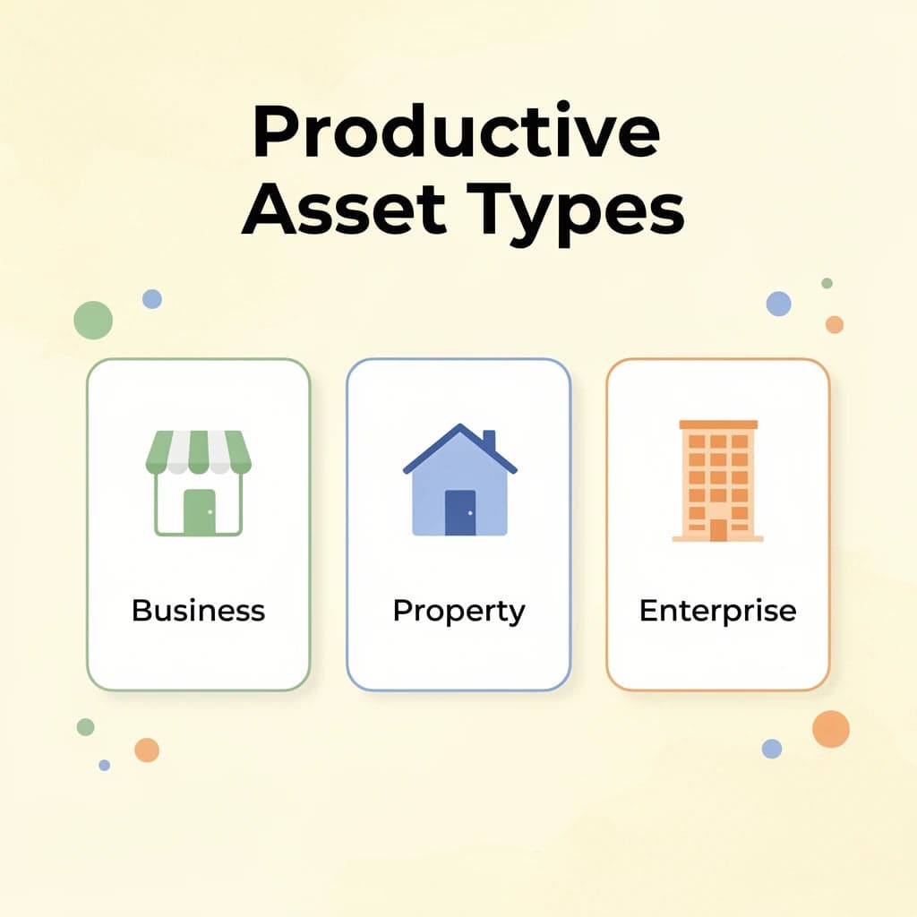 Three types of productive assets: business, property, and enterprise