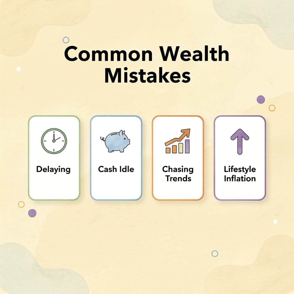 Infographic showing four common wealth-building mistakes
