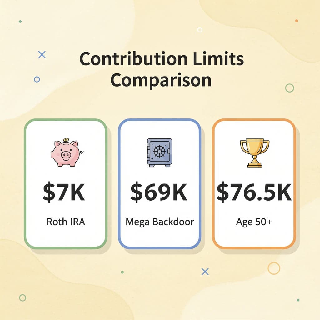 Infographic comparing contribution limits between Roth IRA and Mega Backdoor Roth
