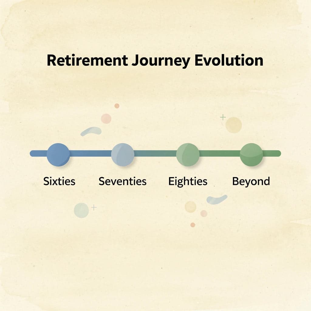 Timeline showing retirement phases from the sixties to beyond