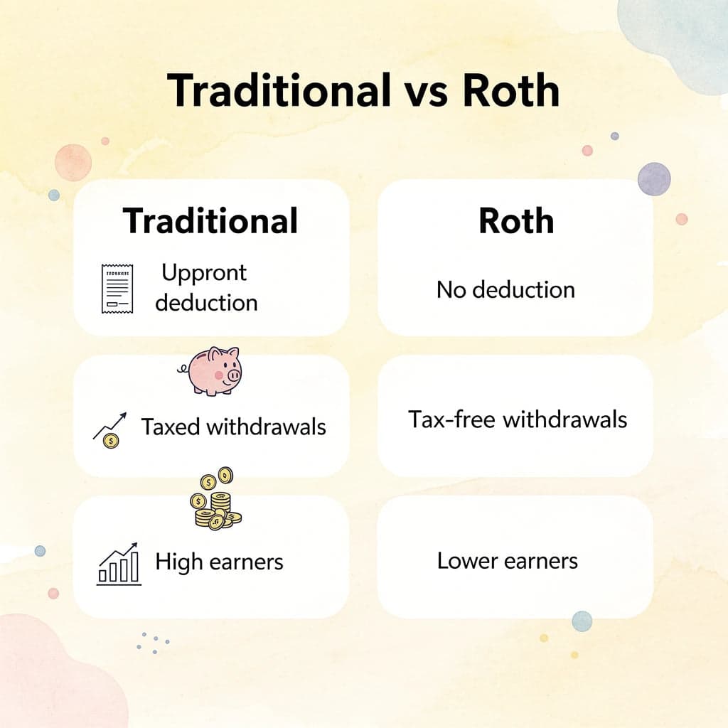 Comparison table of Traditional IRA versus Roth IRA features