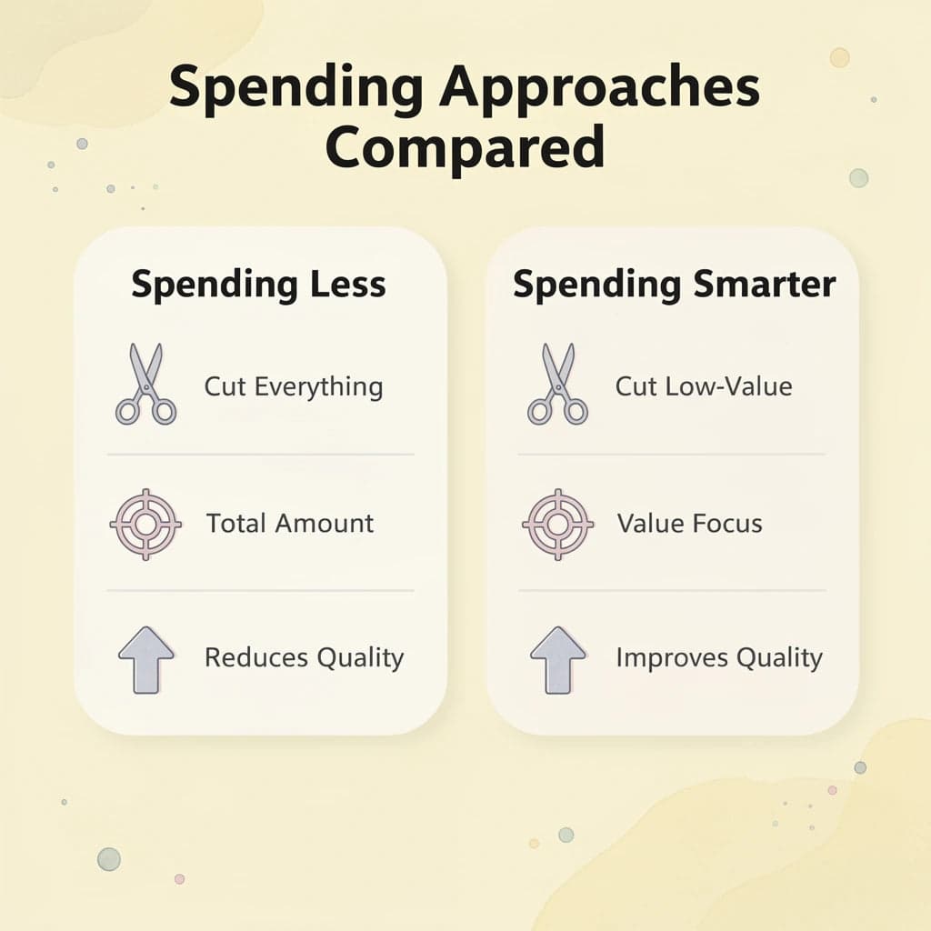 Comparison table showing differences between spending less and spending smarter