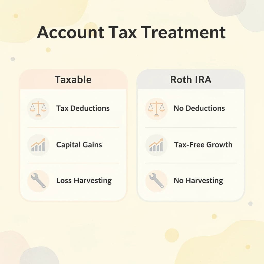 Comparison table of taxable accounts versus Roth IRAs