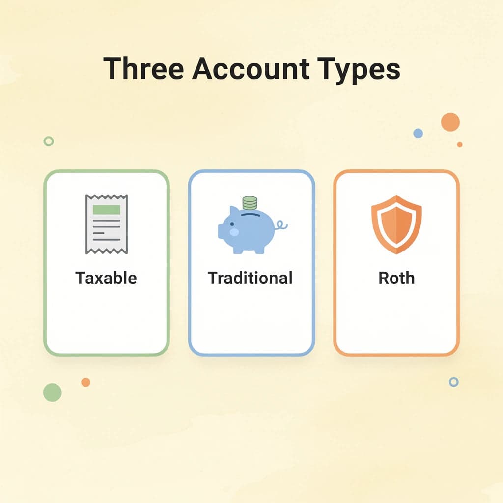 Infographic showing three types of retirement accounts by tax treatment