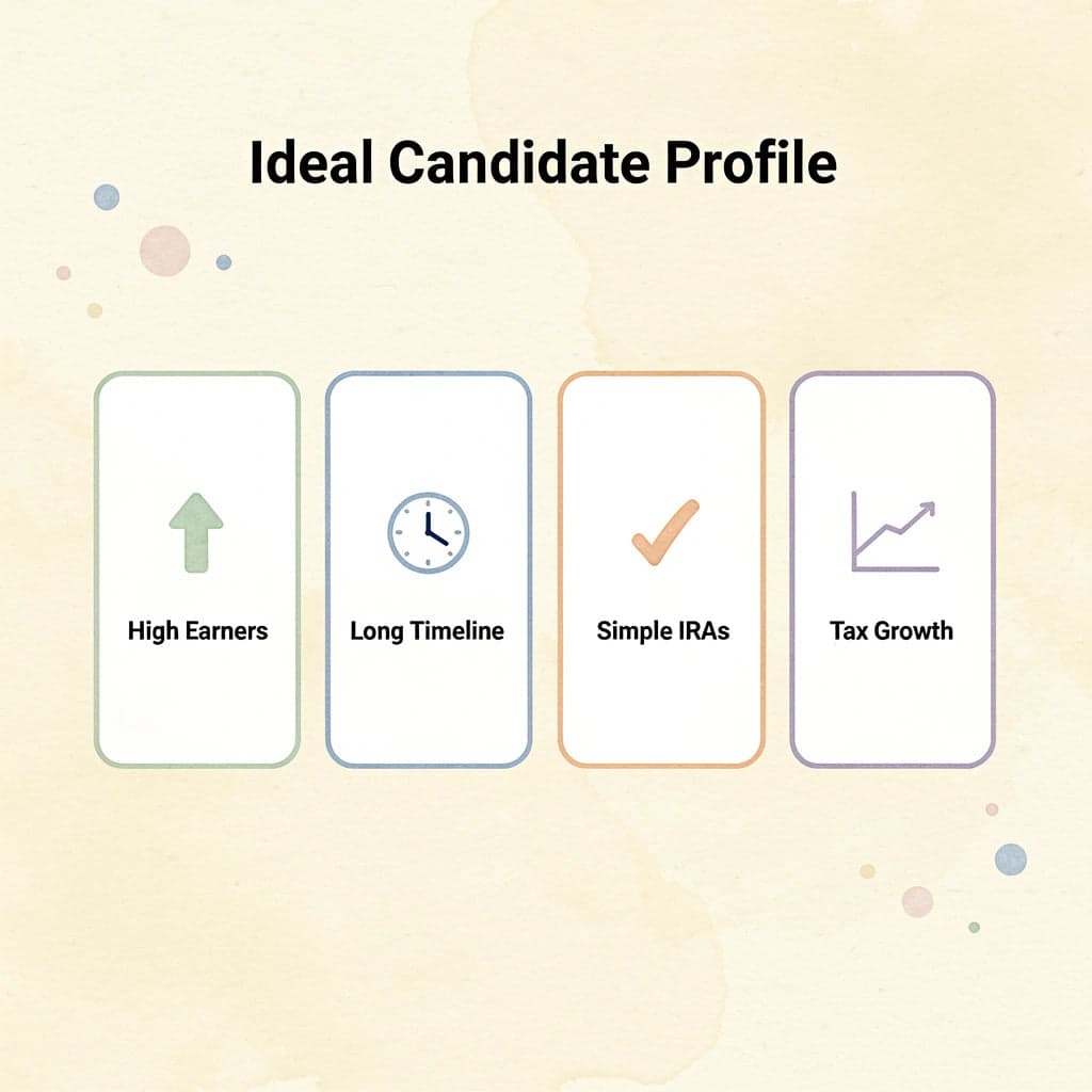Infographic showing ideal candidate profile for Backdoor Roth IRA