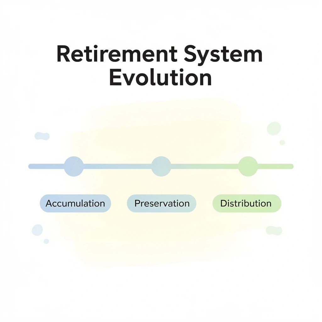 Timeline showing retirement system evolution from accumulation to distribution
