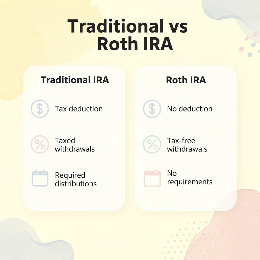 Comparison chart showing differences between Traditional and Roth IRAs