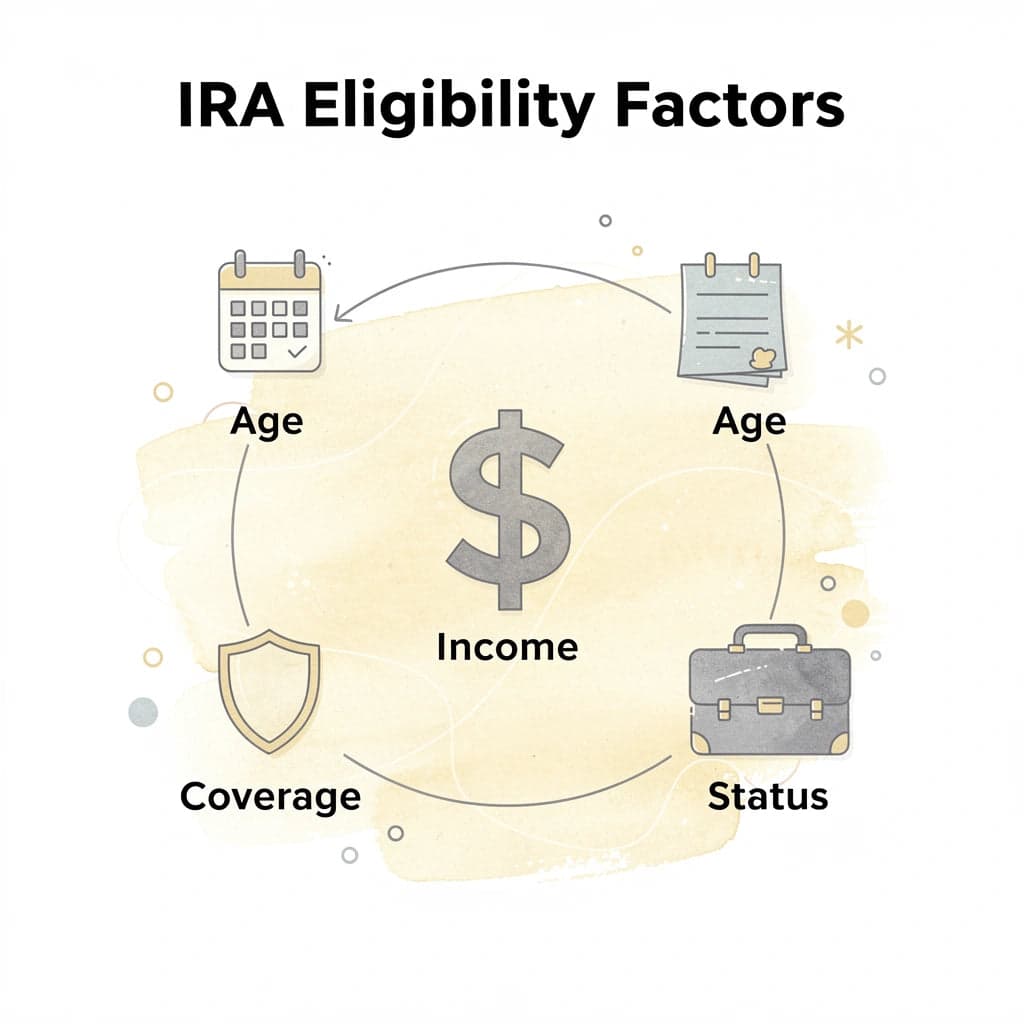Hub diagram showing factors affecting Traditional IRA eligibility