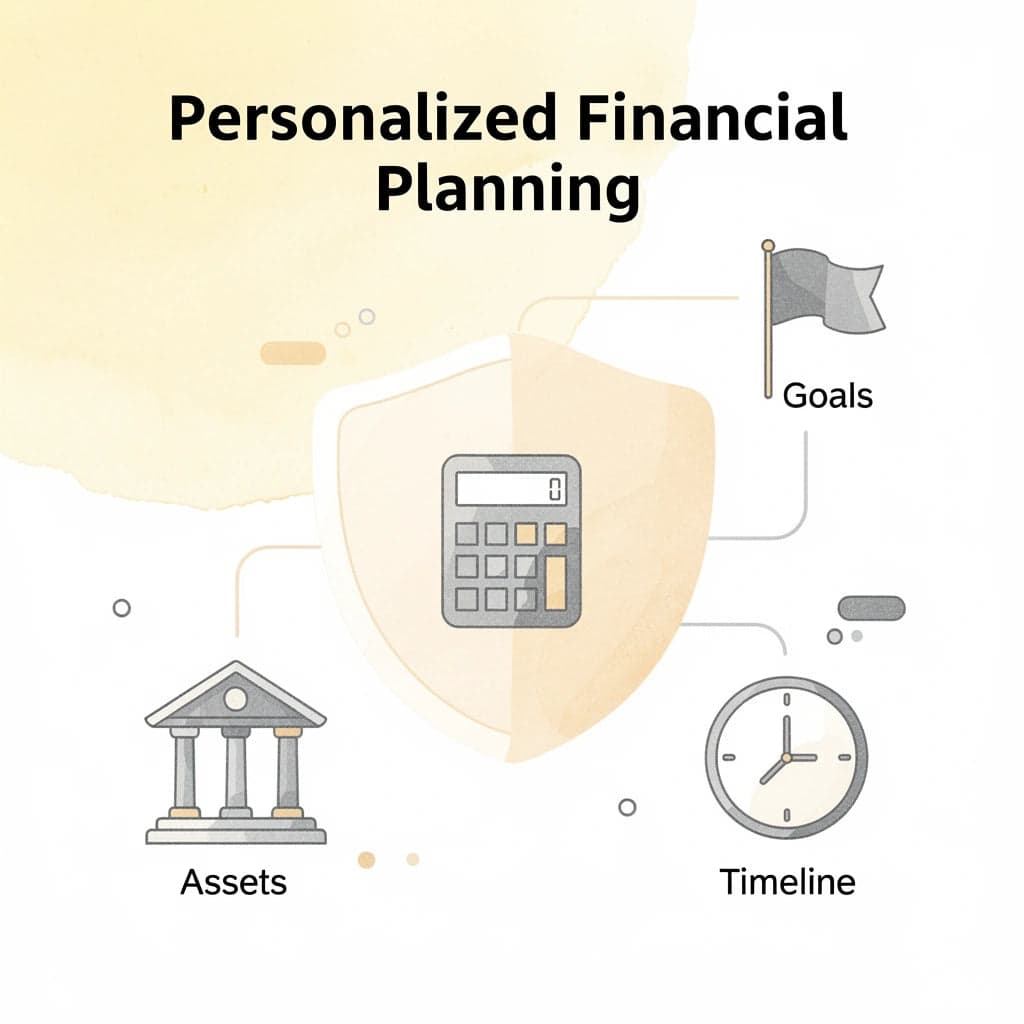 Shield badge showing personalized financial planning elements