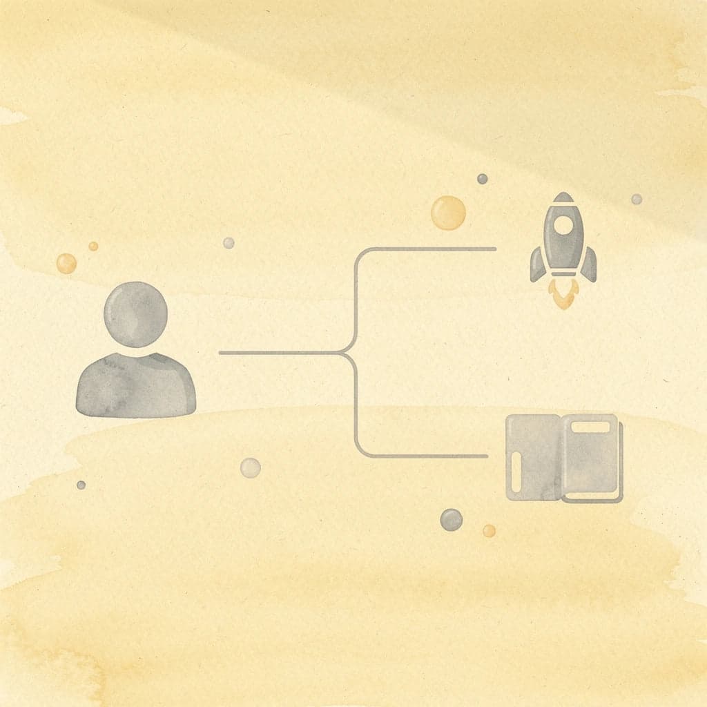 Calculator icon splitting into two paths representing tactical vs strategic approaches
