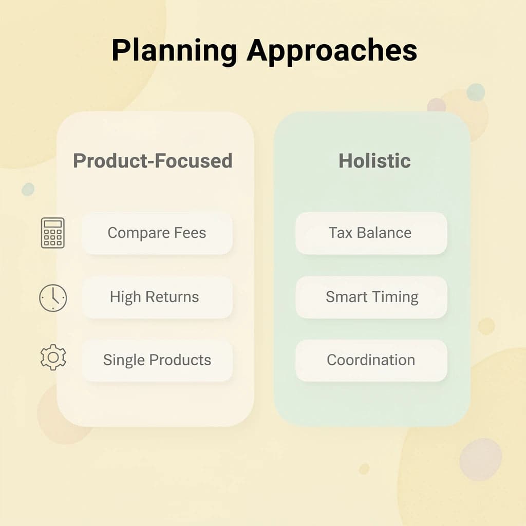 Comparison table showing product-focused versus holistic planning approaches