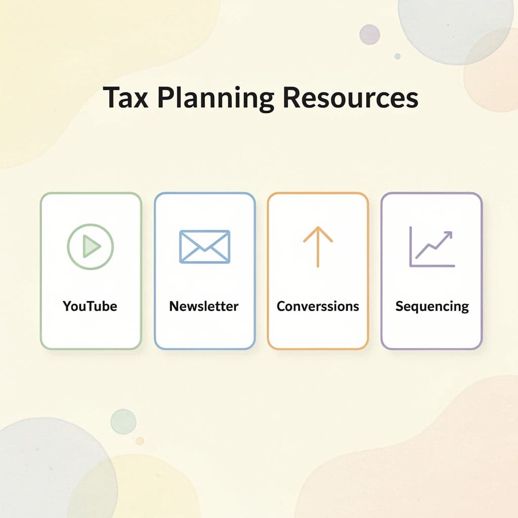 Four resource cards for retirement tax planning strategies