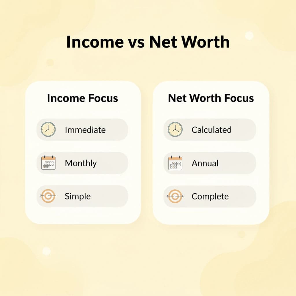 Comparison table showing income focus versus net worth focus approaches