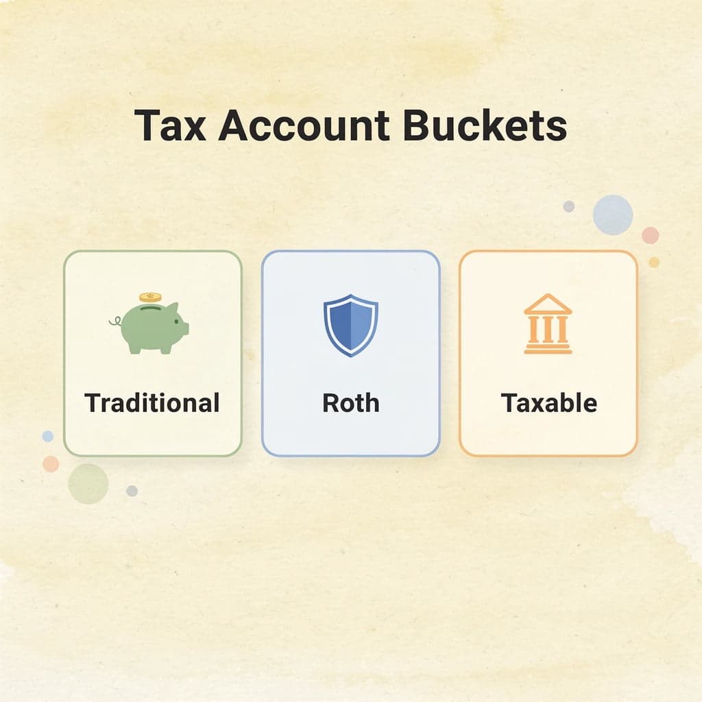 Infographic showing three types of retirement tax buckets