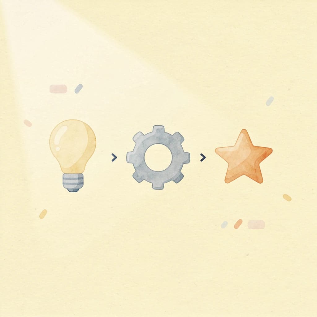 Three icons showing progression from strategy to systems to action