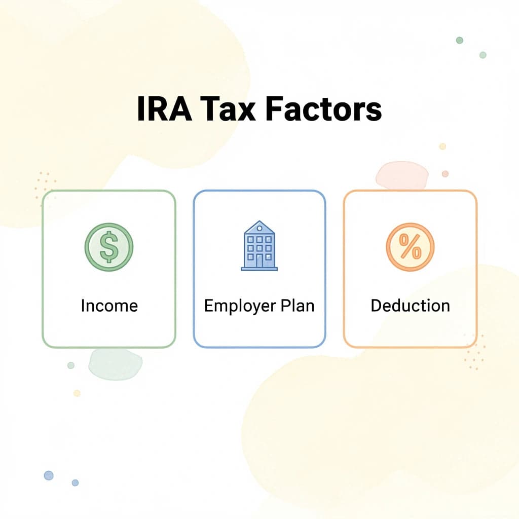 Three cards showing key Traditional IRA tax factors