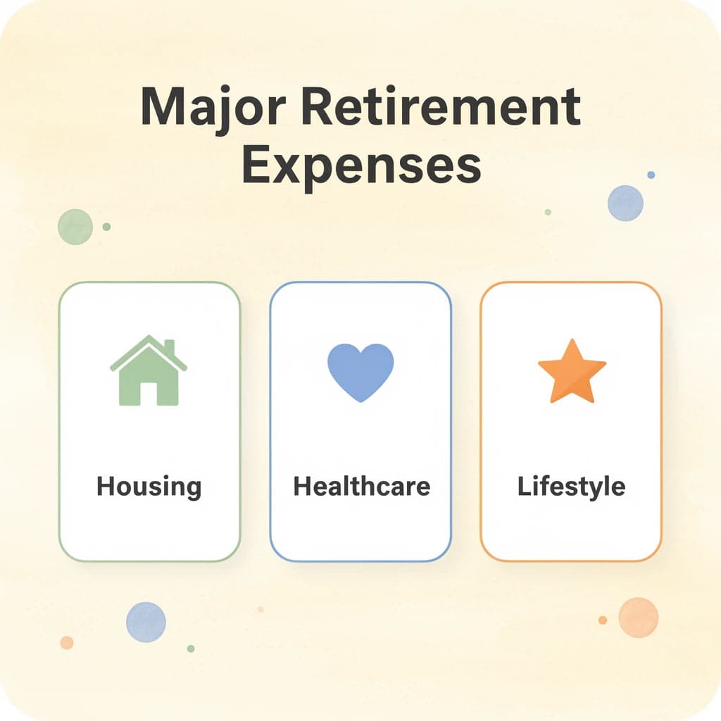 Infographic showing three major retirement expense categories