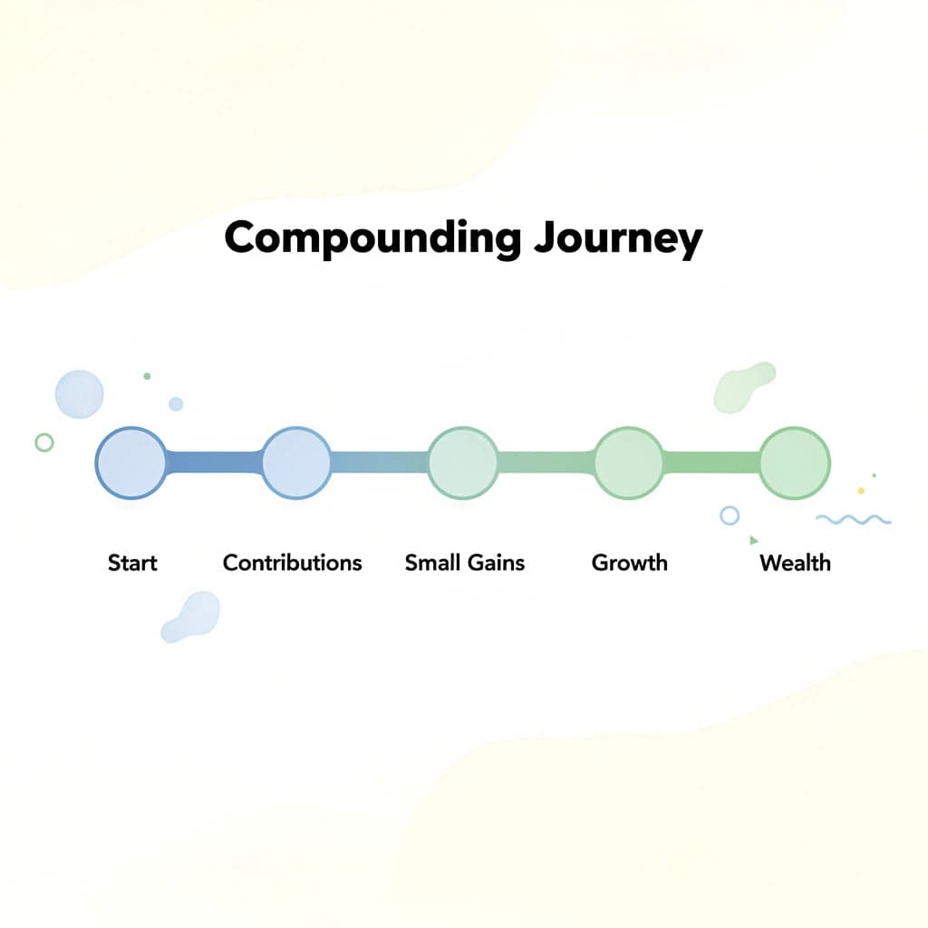 Timeline showing the progression of compounding from start to wealth creation