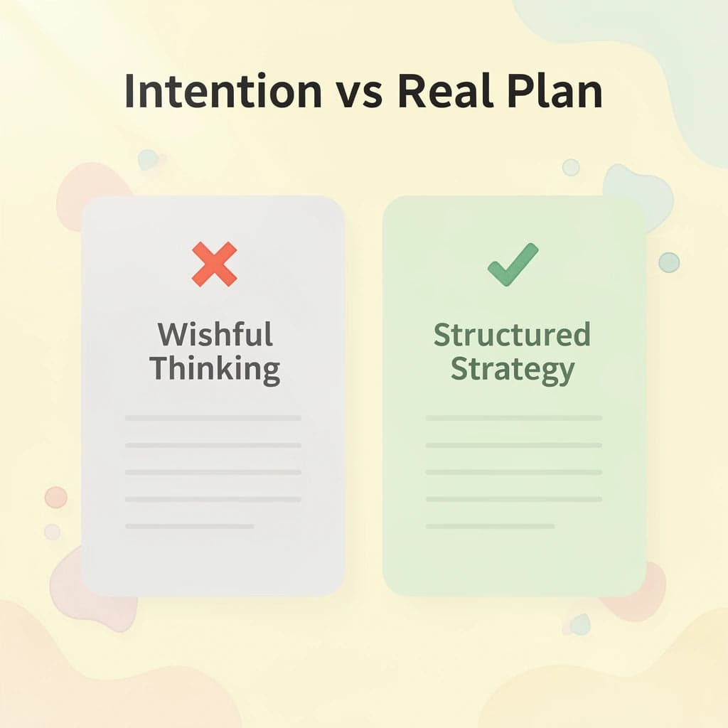 Before and after infographic showing the difference between wishful thinking and a structured wealth strategy