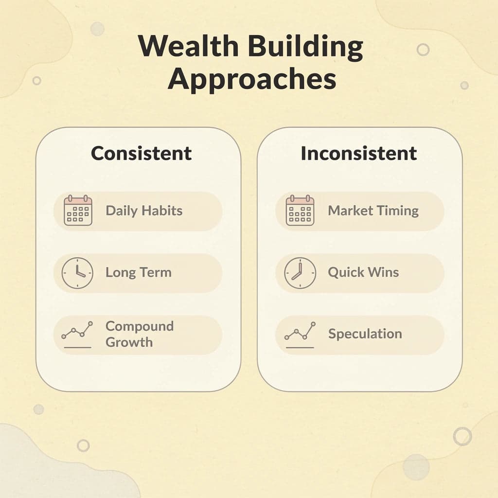 Comparison chart showing consistent vs inconsistent wealth building approaches