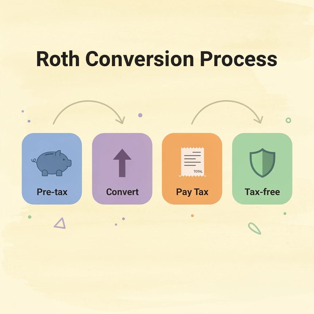 Four-step Roth conversion process flow