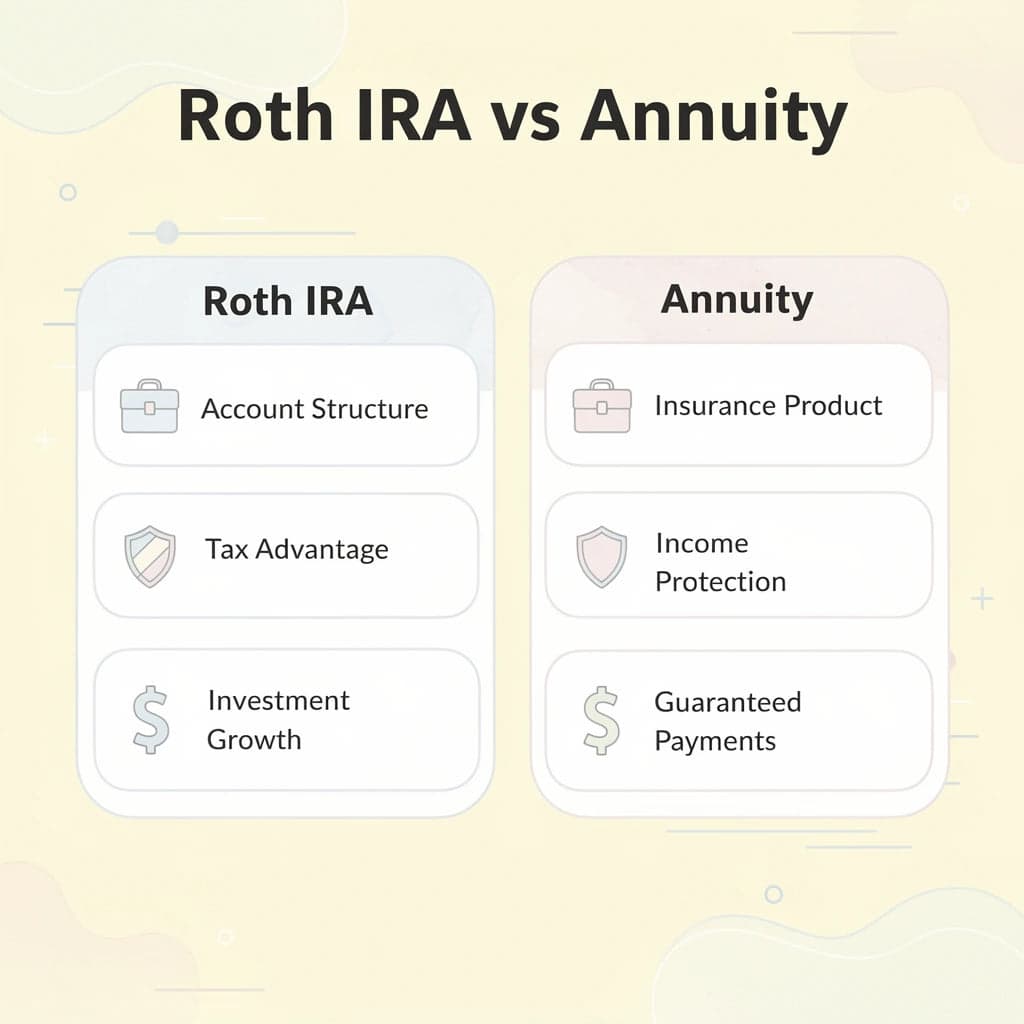 Comparison chart showing differences between Roth IRA and annuity features