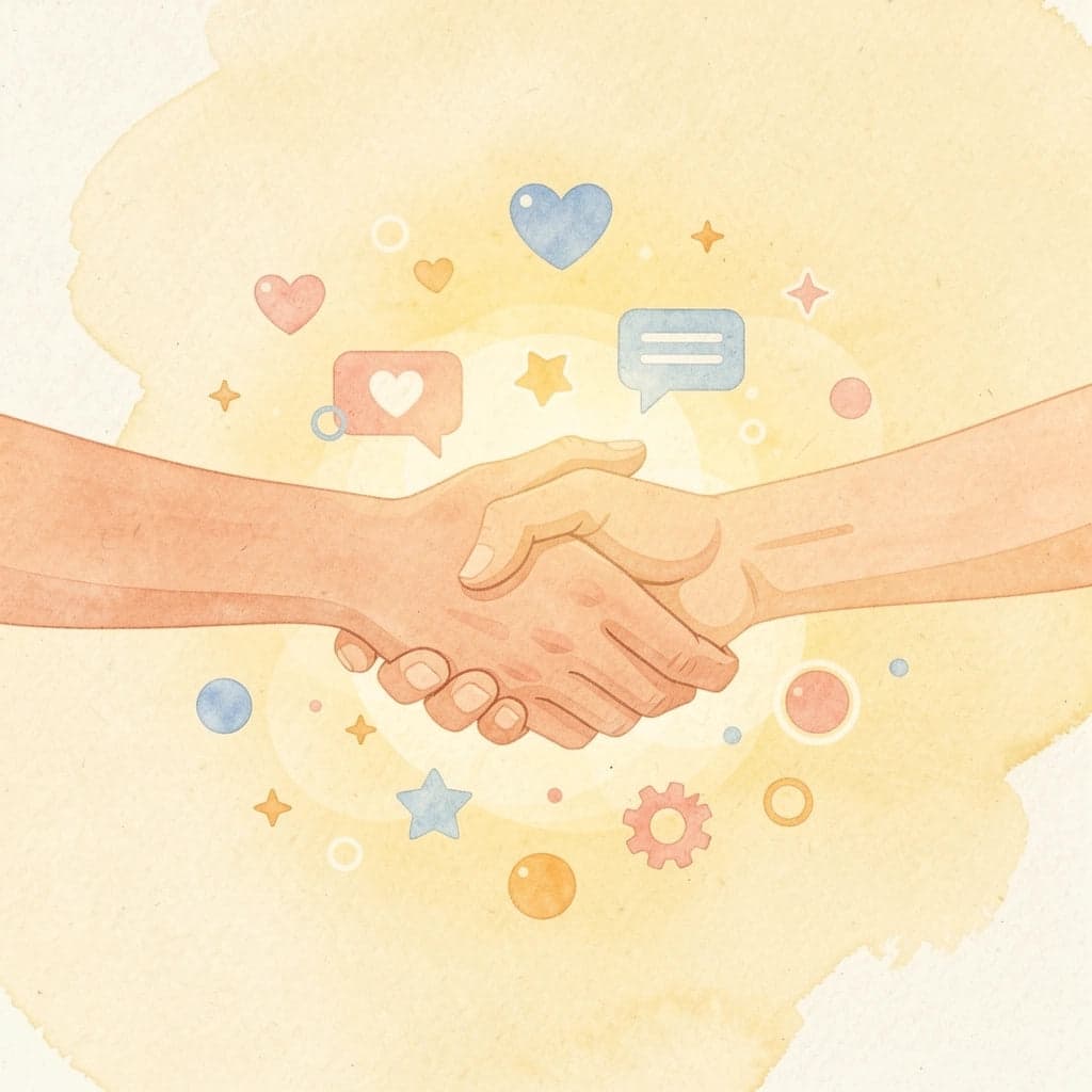 Scene showing a professional handshake with floating planning icons representing personalized guidance