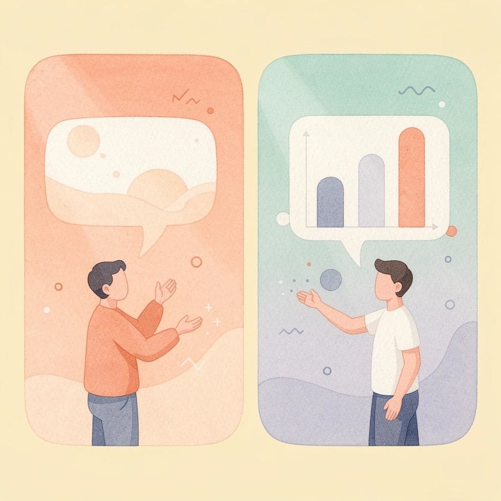 Split scene illustration contrasting emotional versus rational investment decision making