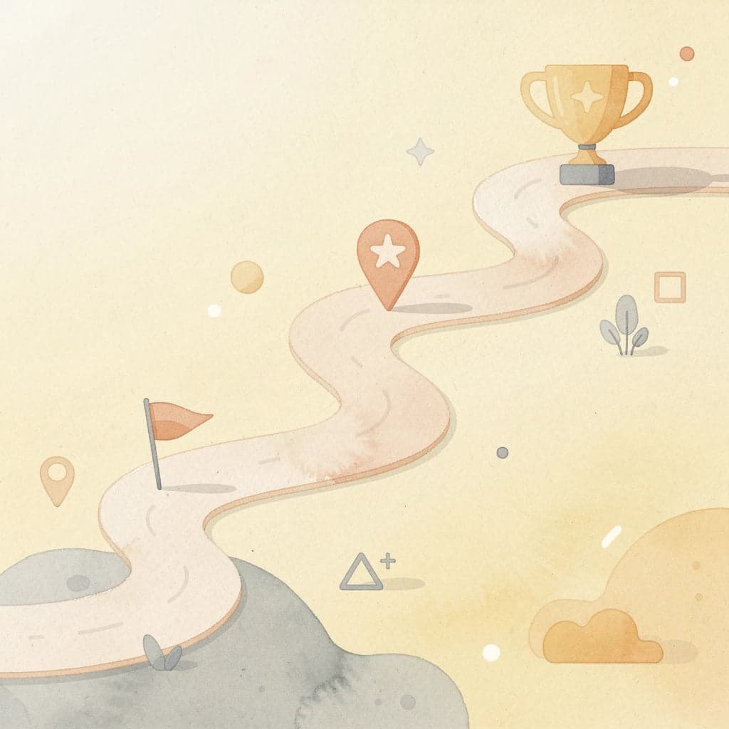Winding path with milestones representing retirement planning journey