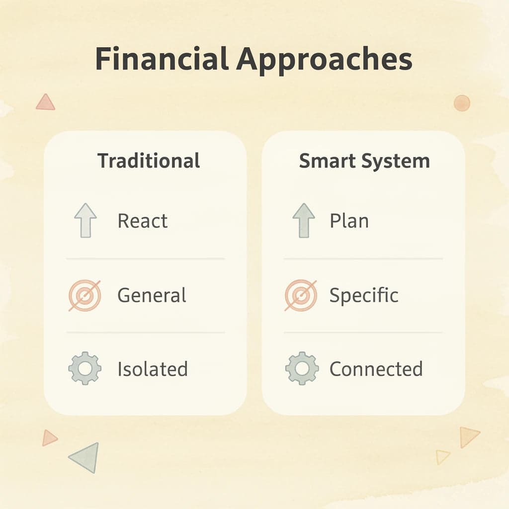 Comparison table of traditional versus smart financial approaches