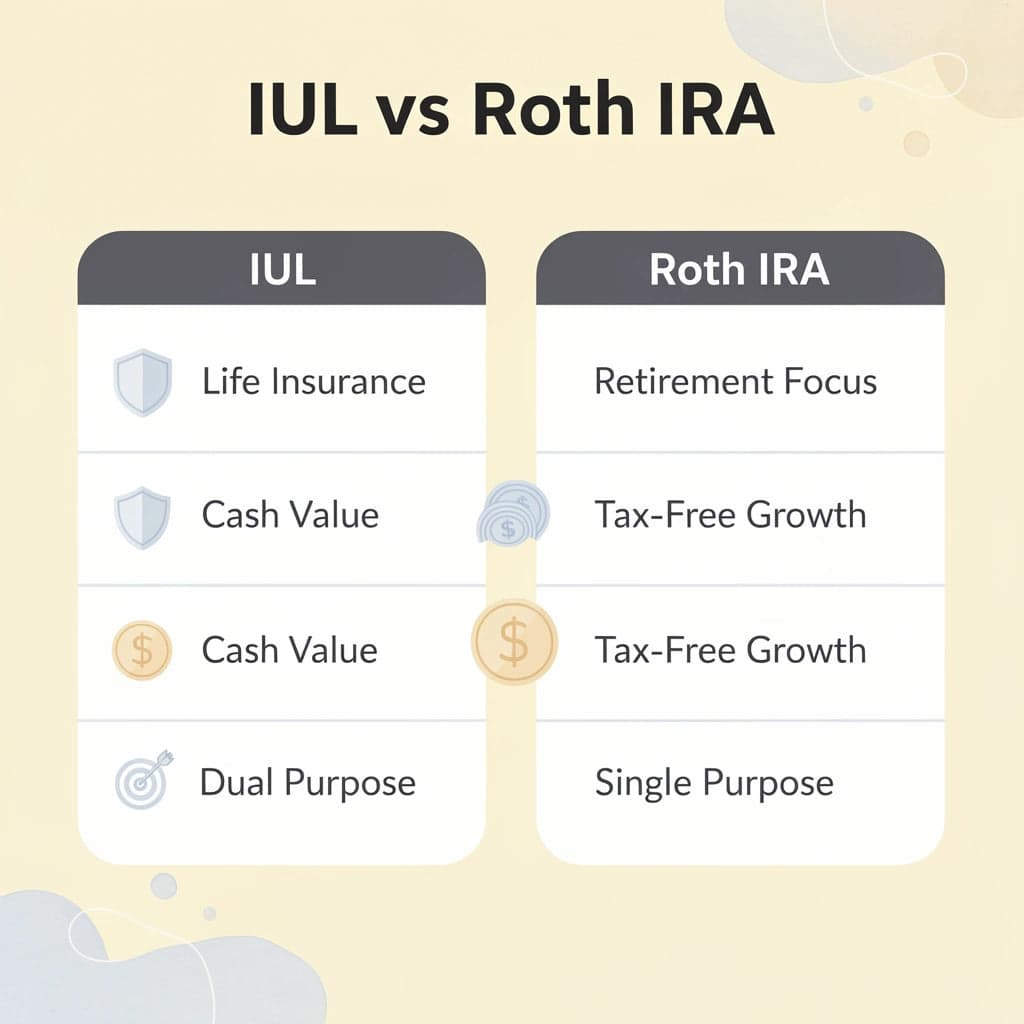 Comparison chart showing differences between IUL and Roth IRA features