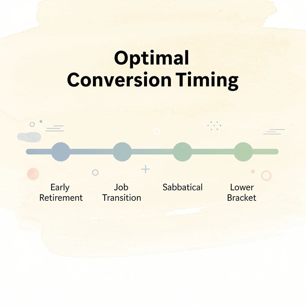 Timeline showing optimal Roth conversion timing opportunities