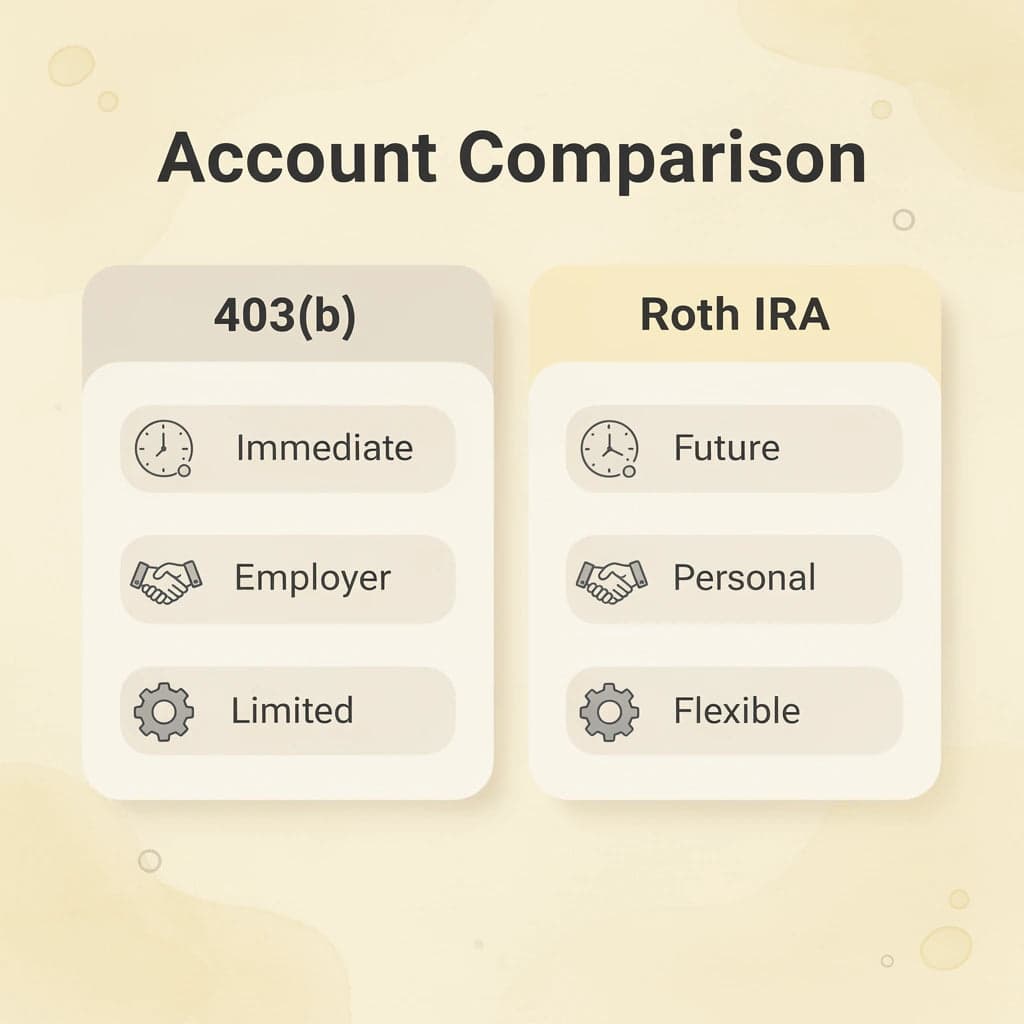 Comparison chart showing differences between 403(b) and Roth IRA features