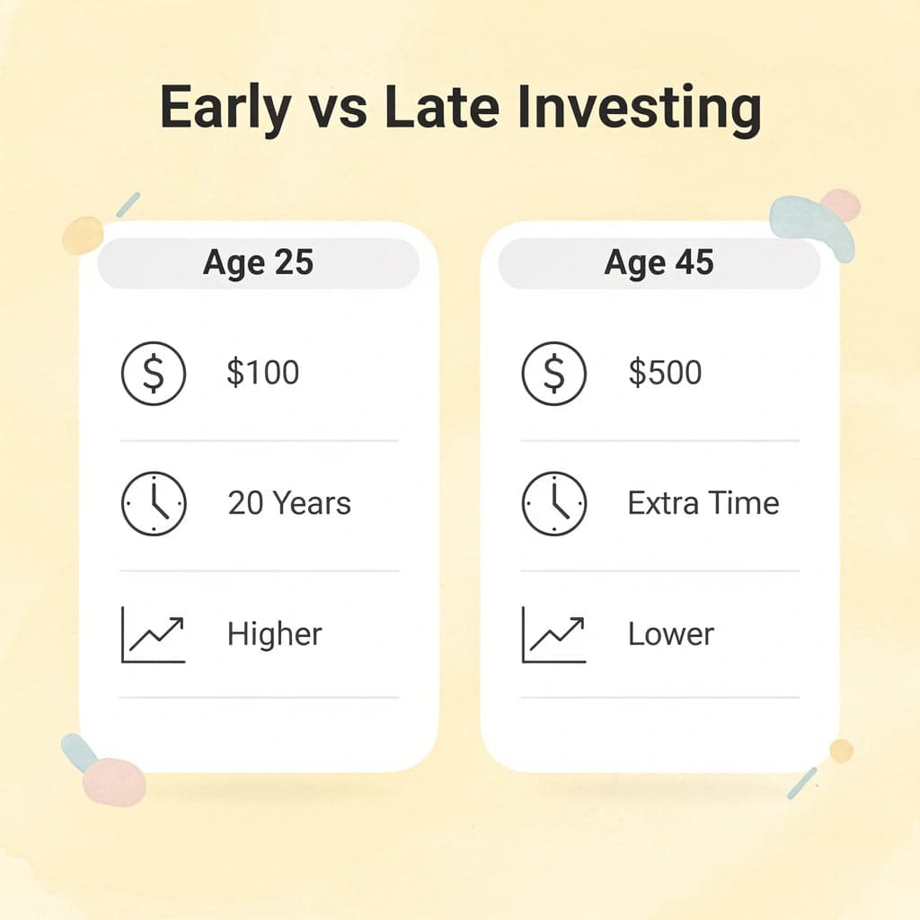 Comparison of investing at age 25 versus age 45
