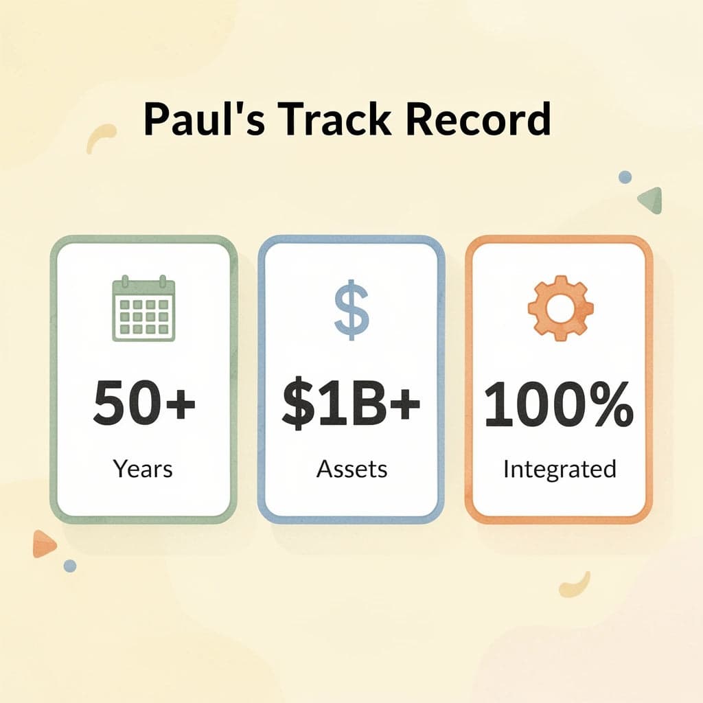 Infographic showing Paul Mauro's financial management track record