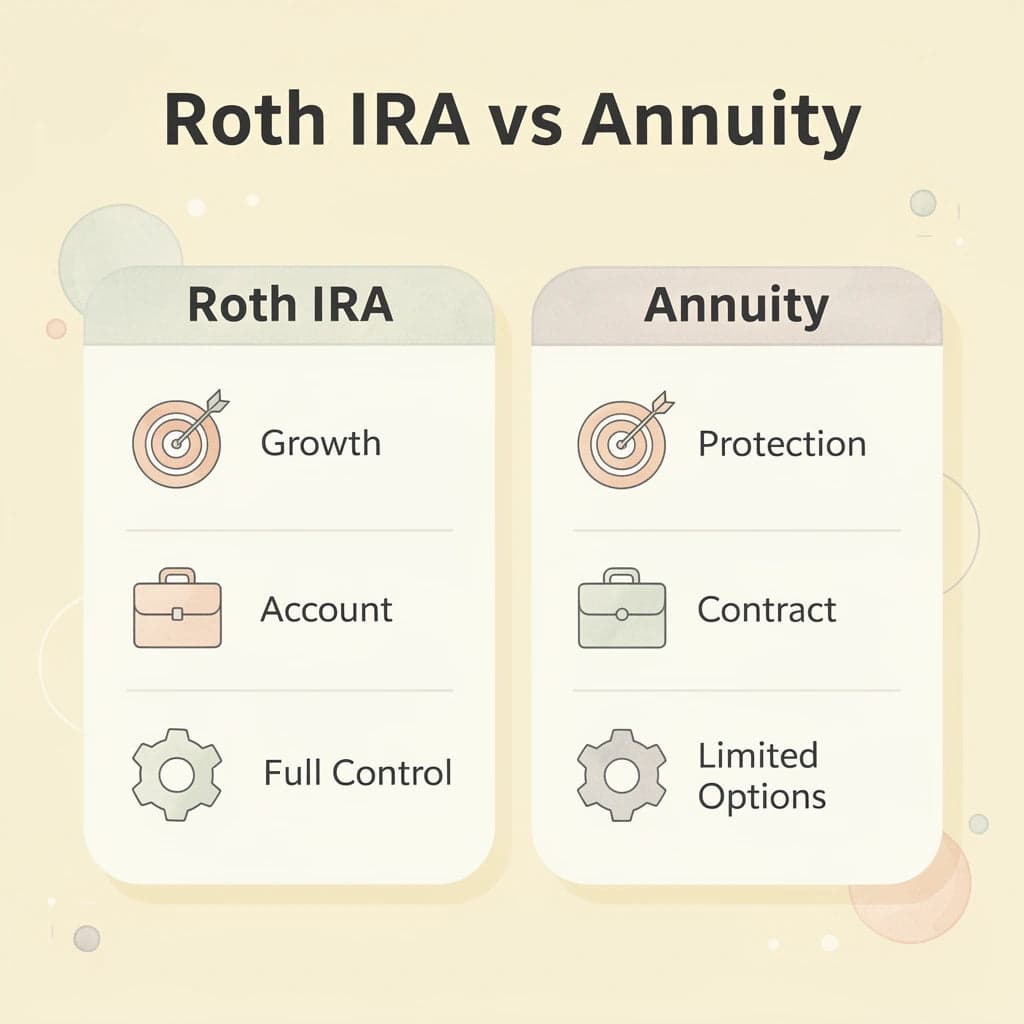 Comparison chart showing differences between Roth IRA and annuity features